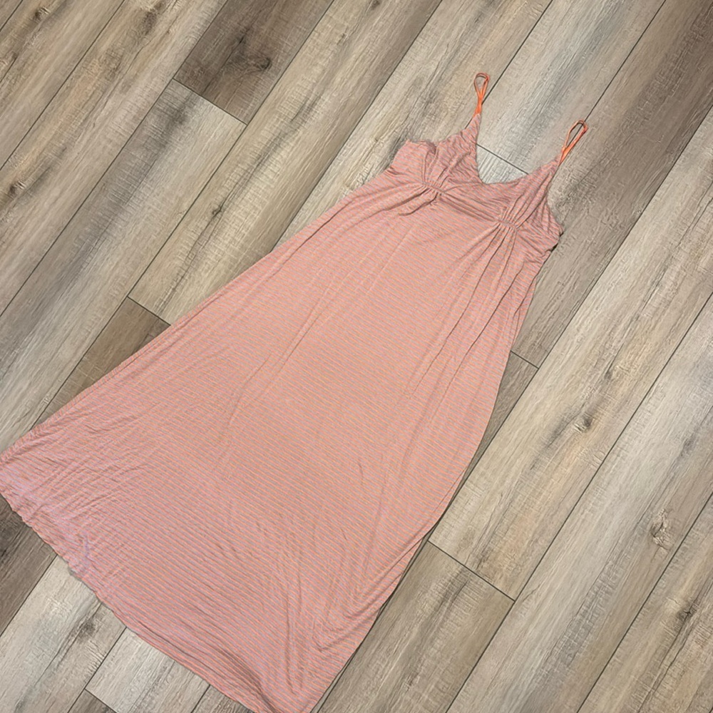 Vintage Lani California Coral & Taupe Striped Maxi Dress. Like new.